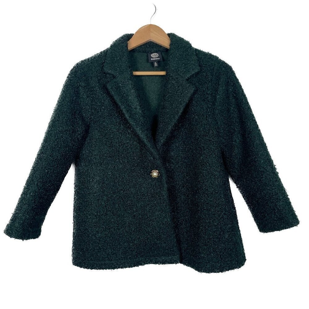 Bobeau Size: S Evergreen Boucle Teddy Jacket w/ Pearl Button Closure